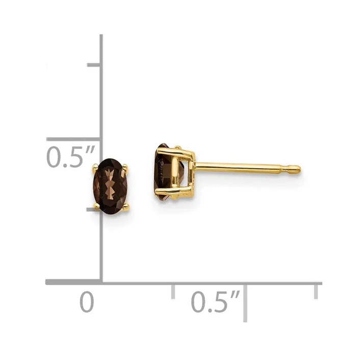 Earrings Goldia 14k Yellow Gold 5x3 Oval CheckerCut Smok Yellow Gold Quartz Earrings