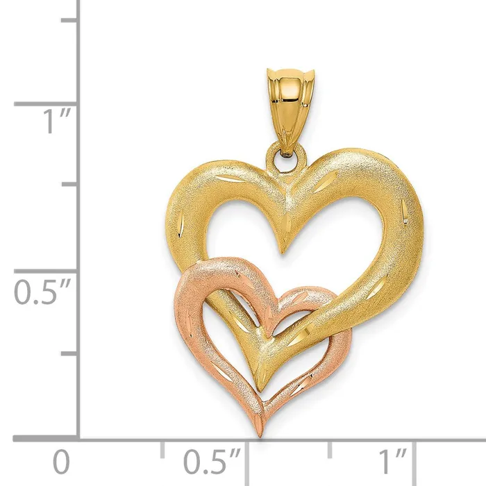 Goldia Rings 14k Twotone Gold Satin DC Double Heart Pendant