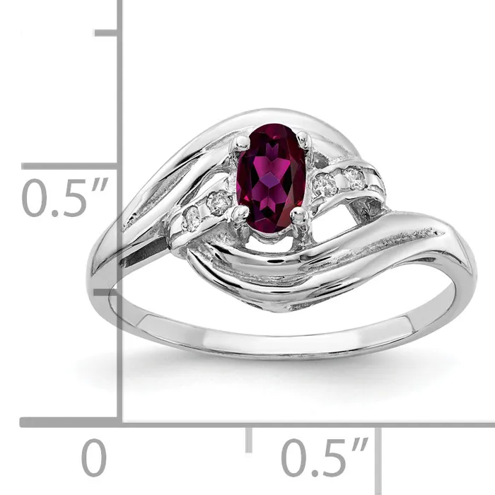 Goldia Rings Solid 14k White Gold 5x3mm Oval Rhodolite Simulated Garnet A CZ Ring