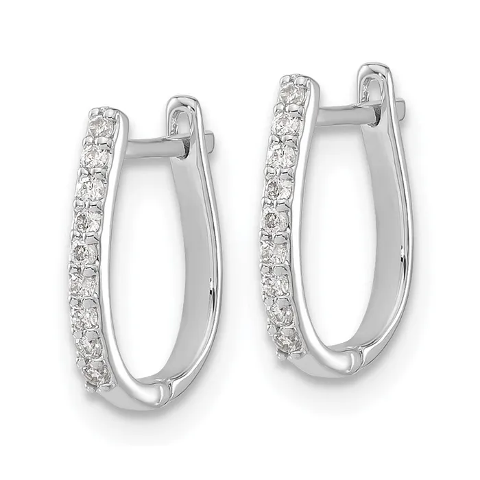 Solid 14k White Gold Simulated CZ Hinged Hoop Earrings Goldia Earrings