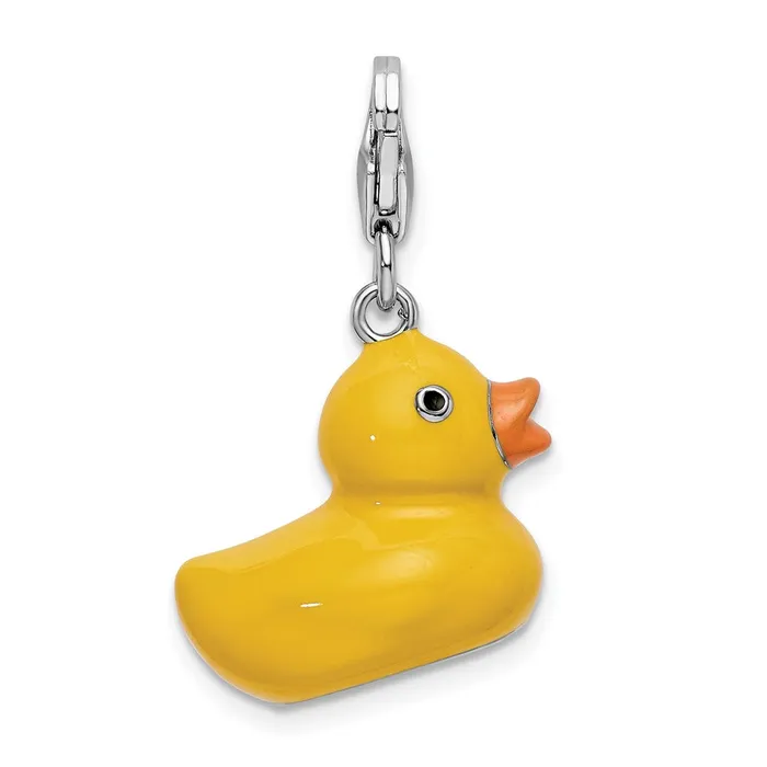 Sterling Silver Amore La Vita Rhodiumplated 3D Enameled Duck Charm TreasureFineJewelers Rings