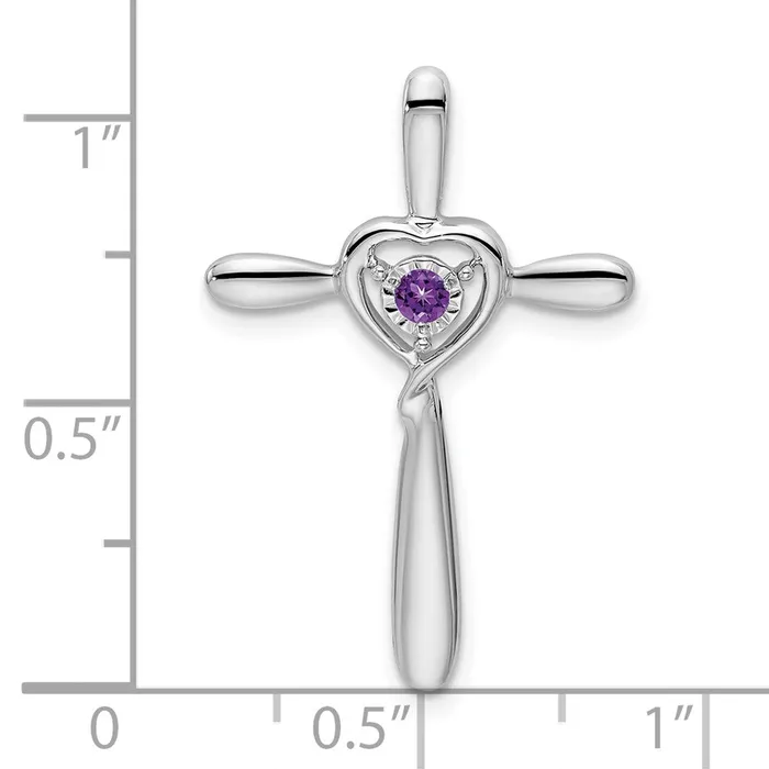 TreasureFineJewelers Necklaces 10k White Gold Amethyst Cross wHeart Chain Slide