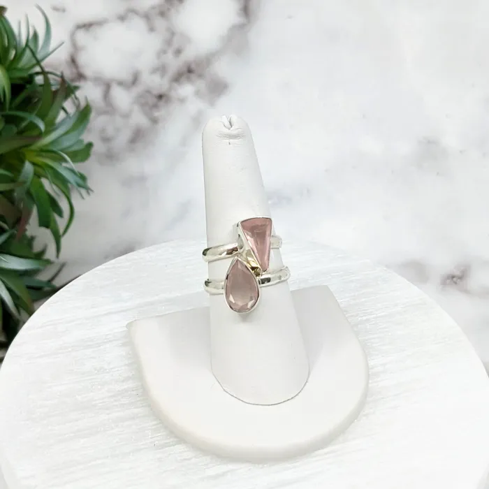 Rose Quartz Faceted Sterling Silver Ring Size 6 8 LV3217 Bliss Crystals Rings