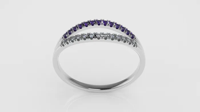 14K yellow gold band Ring with 13 MOISSANITE 1mm VS1 each and 13 AMETHYST 1mm each cut split JCM DESIGN JEWELRY Rings