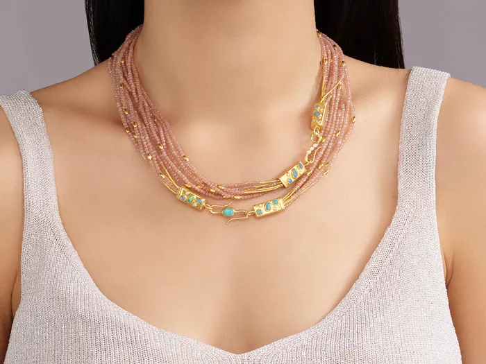 GURHAN Flurries Gold Sun Stone Beaded Long Necklace 7Strand GG GOLD OOAK Necklaces
