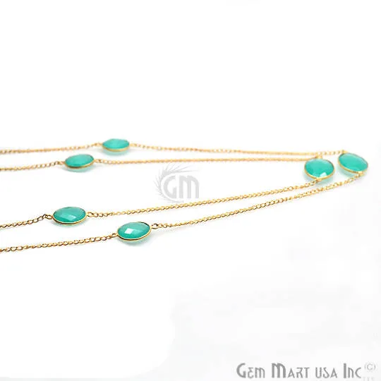Aqua Chalcedony Bezel Connector Oval Shape Gold Plated 36 Inch Necklace Chain GemMartUSA Necklaces