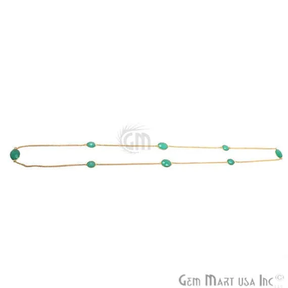 Aqua Chalcedony Bezel Connector Oval Shape Gold Plated 36 Inch Necklace Chain GemMartUSA Necklaces