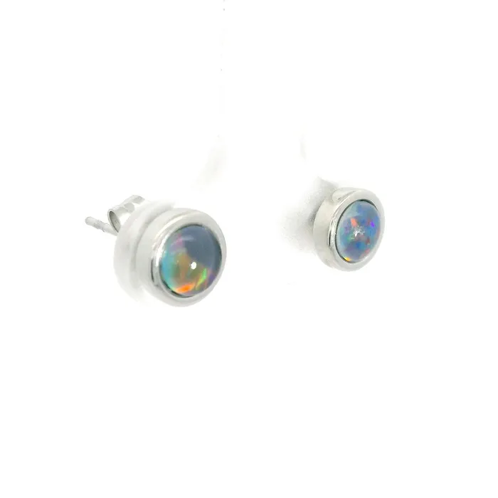Australian Opal Cutters Earrings Australian Opal 4 x 4 mm Triplet Earrings Set in Stainless Steel Multicolour Australian Opal Cutters Earrings Australian Opal 4 x 4 mm Triplet Earrings Set in Stainless Steel Multicolour