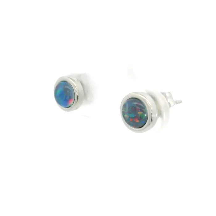 Australian Opal Cutters Earrings Australian Opal 4 x 4 mm Triplet Earrings Set in Stainless Steel Multicolour Australian Opal Cutters Earrings Australian Opal 4 x 4 mm Triplet Earrings Set in Stainless Steel Multicolour