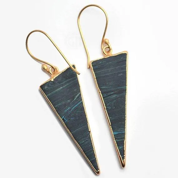Earrings GemMartUSA Triangle Shape 42x16mm Gold Plated Sediment Jasper Hook Earrings 1Pair Pick your Gemstone Earrings GemMartUSA Triangle Shape 42x16mm Gold Plated Sediment Jasper Hook Earrings 1Pair Pick your Gemstone