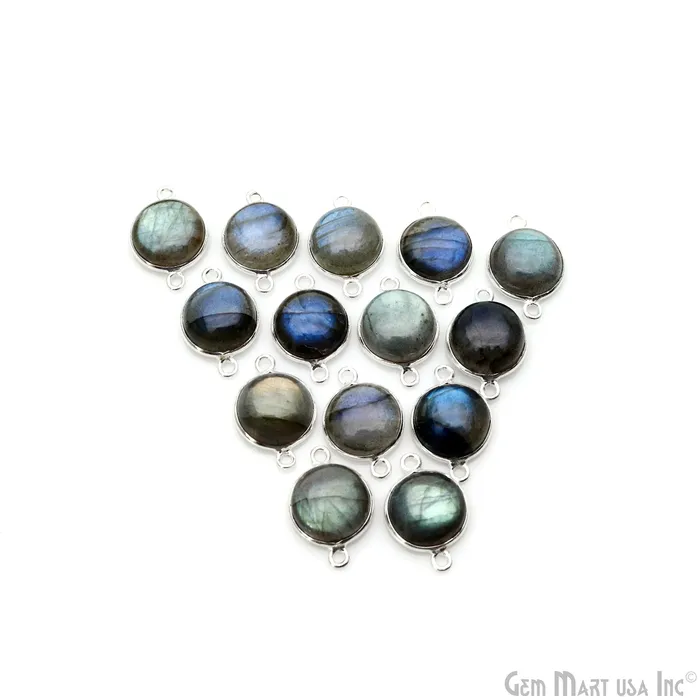 GemmartUSA Rings Flashy Labradorite Cabochon 11mm Round Double Bail Silver Plated Gemstone Connector GemmartUSA Rings Flashy Labradorite Cabochon 11mm Round Double Bail Silver Plated Gemstone Connector