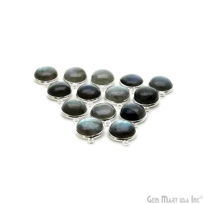 GemmartUSA Rings Flashy Labradorite Cabochon 11mm Round Double Bail Silver Plated Gemstone Connector GemmartUSA Rings Flashy Labradorite Cabochon 11mm Round Double Bail Silver Plated Gemstone Connector