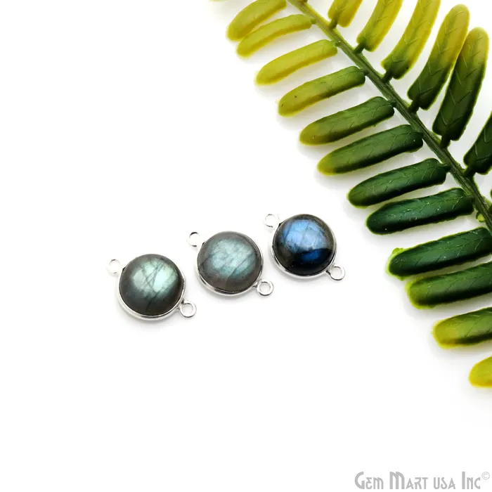 GemmartUSA Rings Flashy Labradorite Cabochon 11mm Round Double Bail Silver Plated Gemstone Connector GemmartUSA Rings Flashy Labradorite Cabochon 11mm Round Double Bail Silver Plated Gemstone Connector