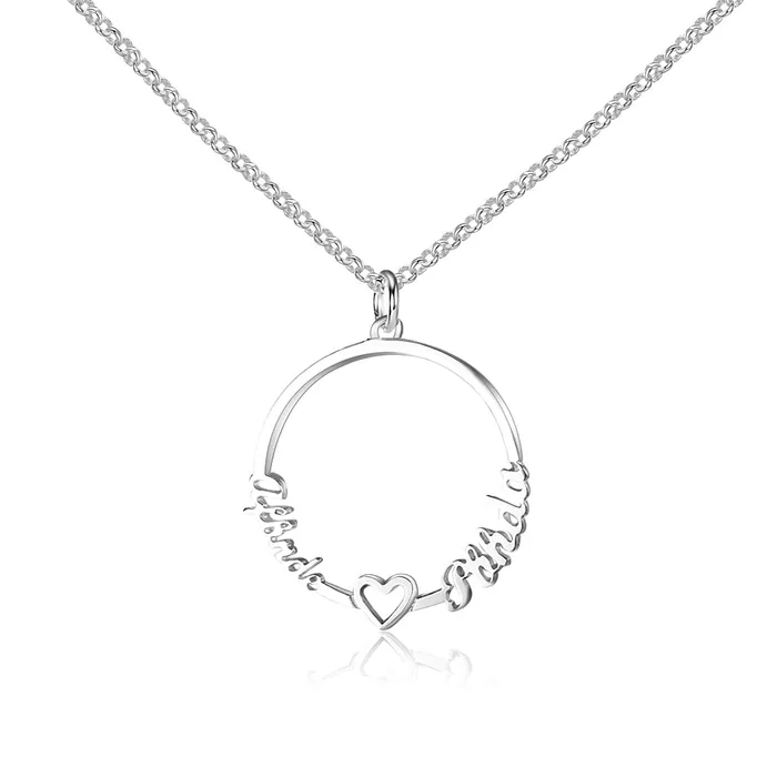 Necklaces Personalized Jewel Personalized Custom 2 Names Necklace for Women 925 Sterling Silver Circle Necklace with Heart Fine Jewelry