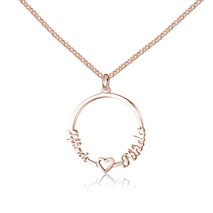 Necklaces Personalized Jewel Personalized Custom 2 Names Necklace for Women 925 Sterling Silver Circle Necklace with Heart Fine Jewelry
