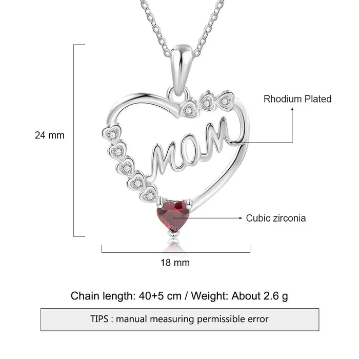 Personalized Jewel Necklaces Personalized Heart Necklace with MOM Engraved Custom Zirconia Birthstone Pendant Jewelry gift Necklace for Mother