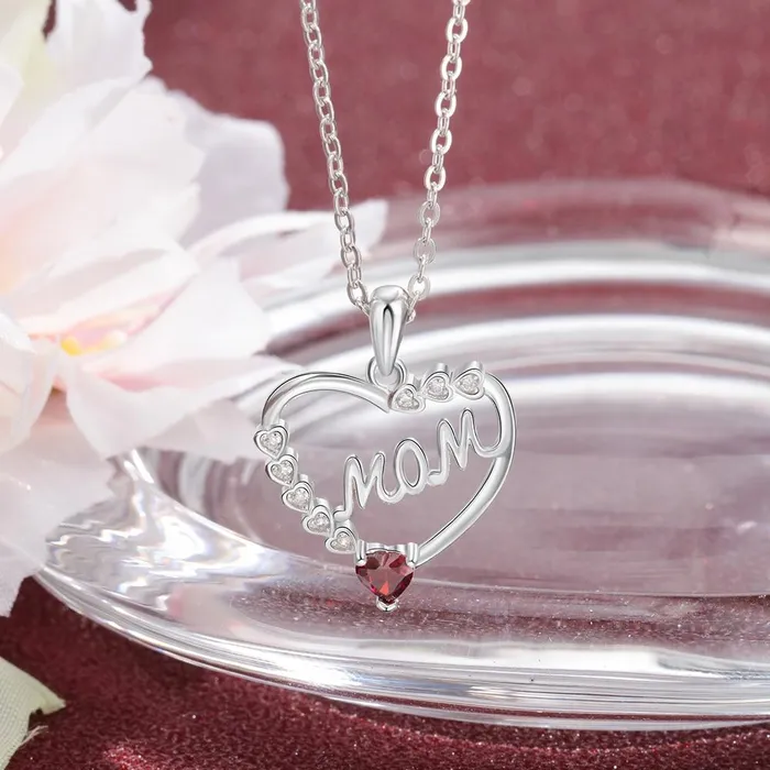 Personalized Jewel Necklaces Personalized Heart Necklace with MOM Engraved Custom Zirconia Birthstone Pendant Jewelry gift Necklace for Mother