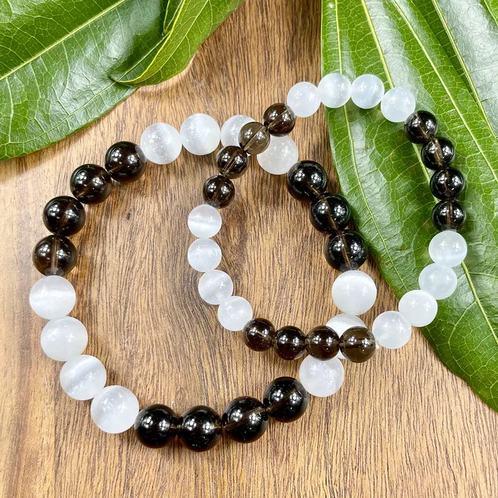 Smoky Quartz Selenite Satin Spar DUO Cloak of Strength Premium Collection 8mm Stretch Bracelet Lily Rose Jewelry Bracelets