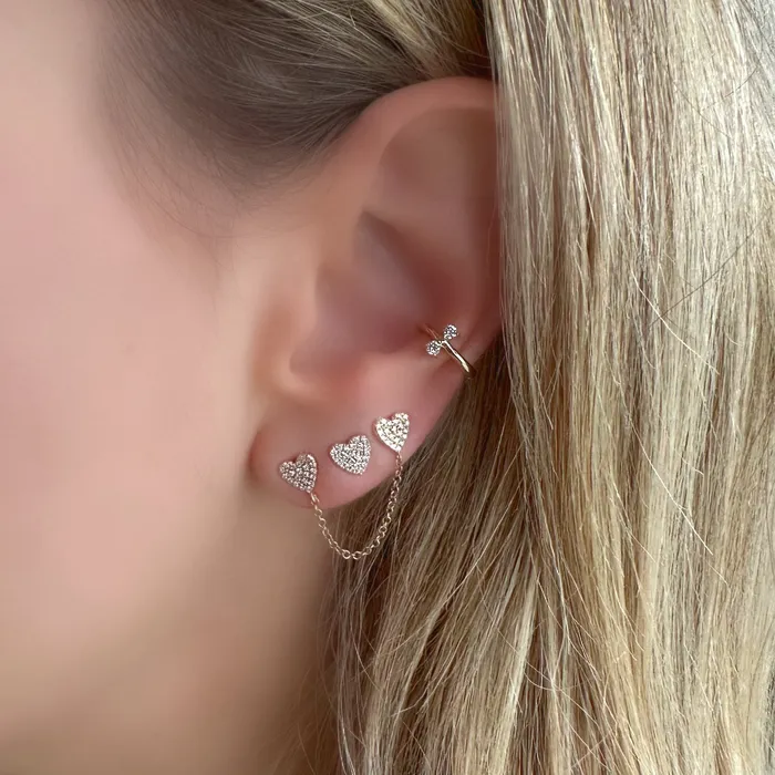 14K Gold Diamond Micro Pave Heart Button Earrings Izakov Diamonds Fine Jewelry Earrings