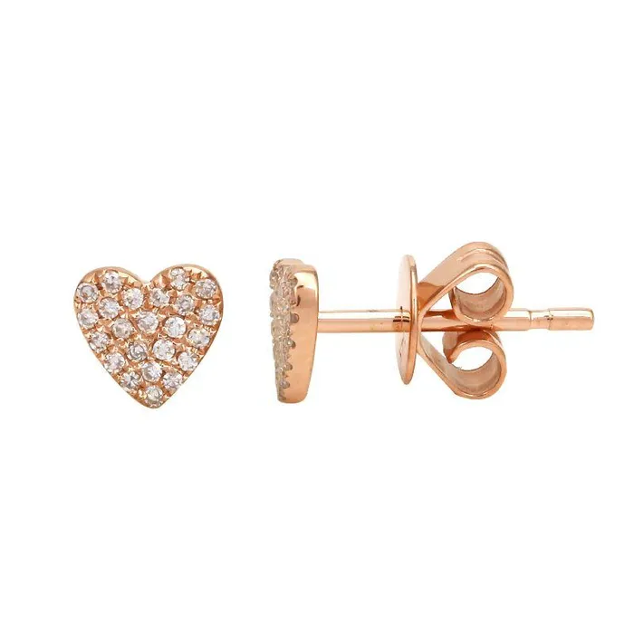 14K Gold Diamond Micro Pave Heart Button Earrings Izakov Diamonds Fine Jewelry Earrings