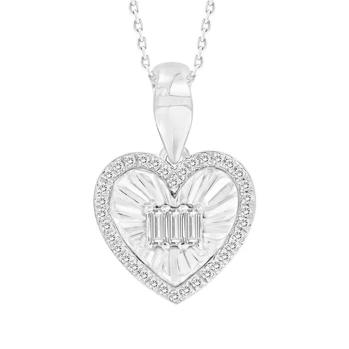 AV Necklaces LADIES PENDANT WITH CHAIN 010CT ROUNDBAGUETTE DIAMOND 10K WHITE GOLD AV Necklaces LADIES PENDANT WITH CHAIN 010CT ROUNDBAGUETTE DIAMOND 10K WHITE GOLD