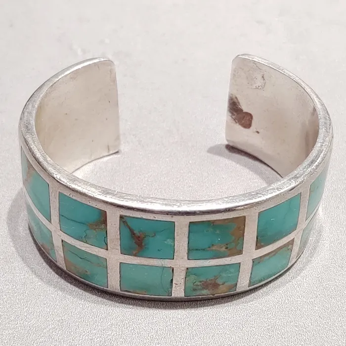 Crown Jewels Coin Rings Turquoise Inlay Sterling Silver Cuff