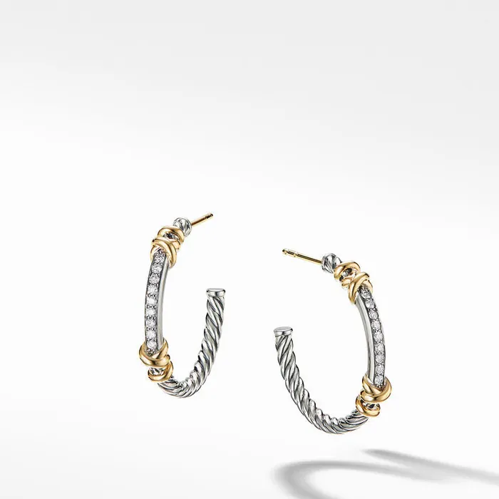 David Yurman Petite Helena Wrap Hoop Earrings with 18K Yellow Gold and Diamonds 1 DAVID YURMAN INC Earrings David Yurman Petite Helena Wrap Hoop Earrings with 18K Yellow Gold and Diamonds 1 DAVID YURMAN INC Earrings