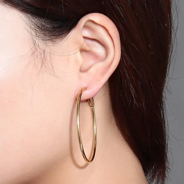 Earrings Glitters Stainless Steel Plain Wire Circle Hoop Womens Earrings Gold