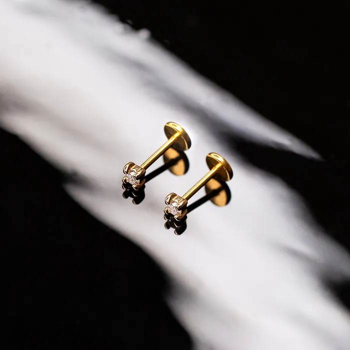 Earrings Grayling Whisper Genuine Diamond Prong Flat Back Sleeper Earrings by Buddha Jewelry 14k Solid Gold