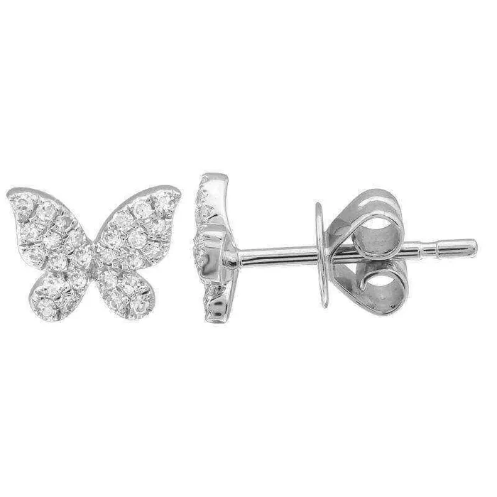 Earrings Izakov Diamonds Fine Jewelry 14K Gold Micro Pave Diamond Mini Papillon Butterfly Button Earrings