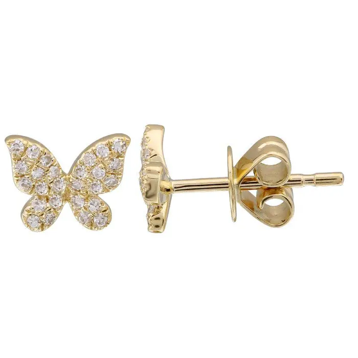 Earrings Izakov Diamonds Fine Jewelry 14K Gold Micro Pave Diamond Mini Papillon Butterfly Button Earrings