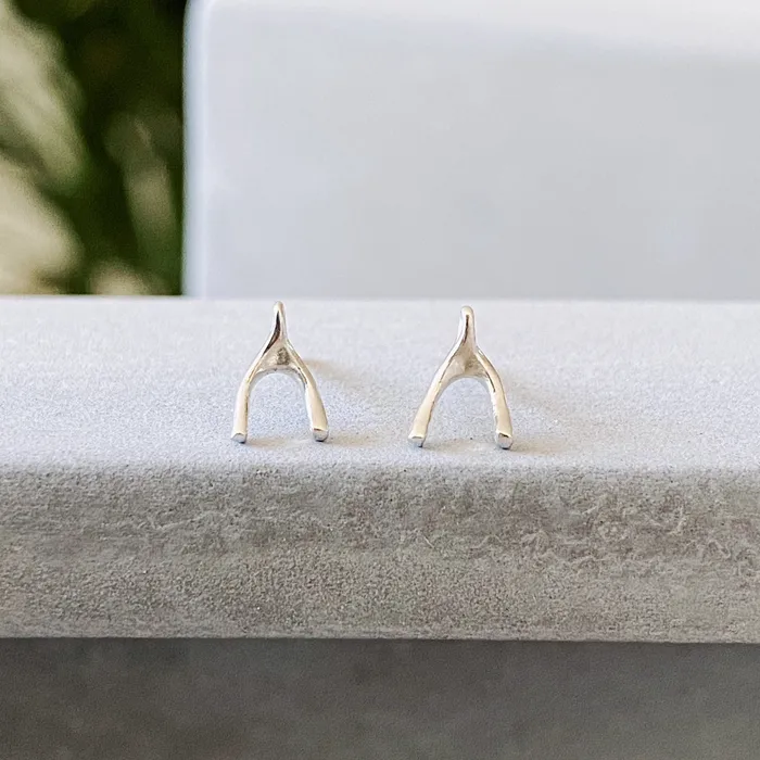 Earrings Silver Wishbone Stud Earrings Corey Egan