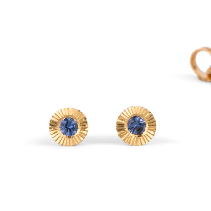 Earrings Small Aurora Blue Sapphire Stud Earring in Yellow Gold Corey Egan