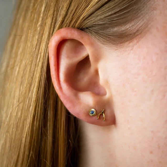 Earrings Small Aurora Blue Sapphire Stud Earring in Yellow Gold Corey Egan