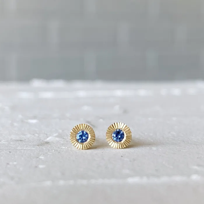 Earrings Small Aurora Blue Sapphire Stud Earring in Yellow Gold Corey Egan