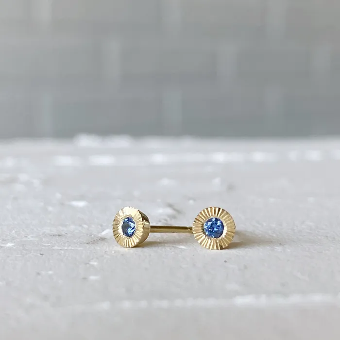 Earrings Small Aurora Blue Sapphire Stud Earring in Yellow Gold Corey Egan