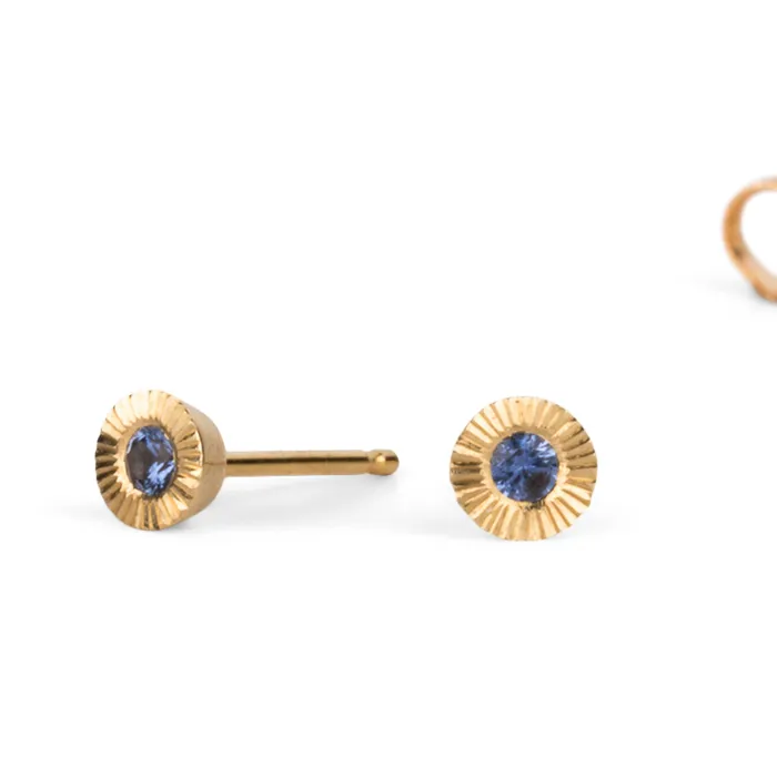 Earrings Small Aurora Blue Sapphire Stud Earring in Yellow Gold Corey Egan