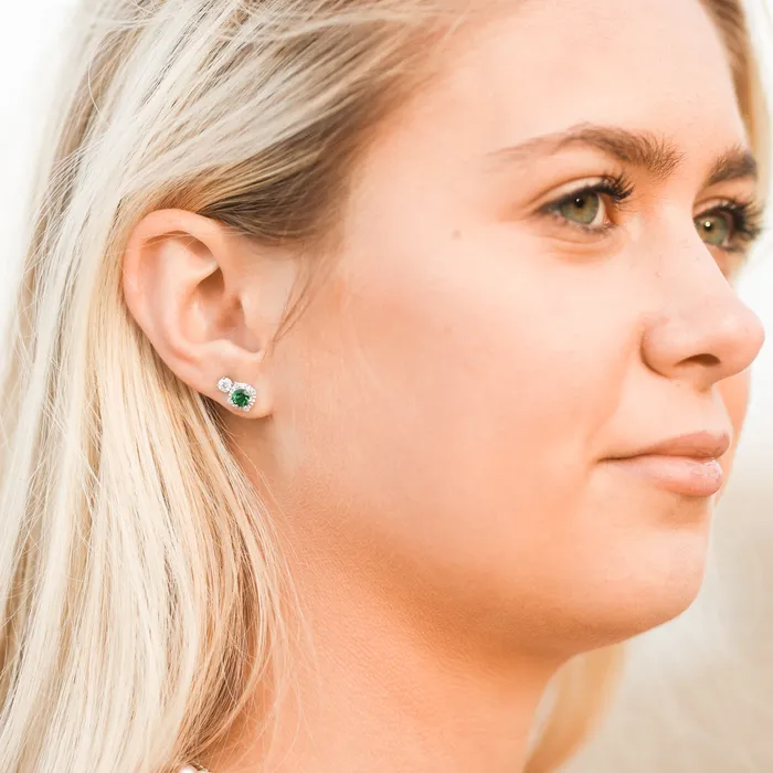 Earrings Storyteller by Vintage Magnality Luxe Wear Everyday Halo Style Birthstone Natural Diamond Stud Earrings Sterling Silver