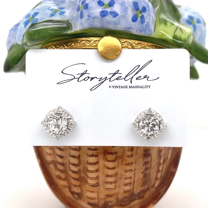Earrings Storyteller by Vintage Magnality Luxe Wear Everyday Halo Style Birthstone Natural Diamond Stud Earrings Sterling Silver