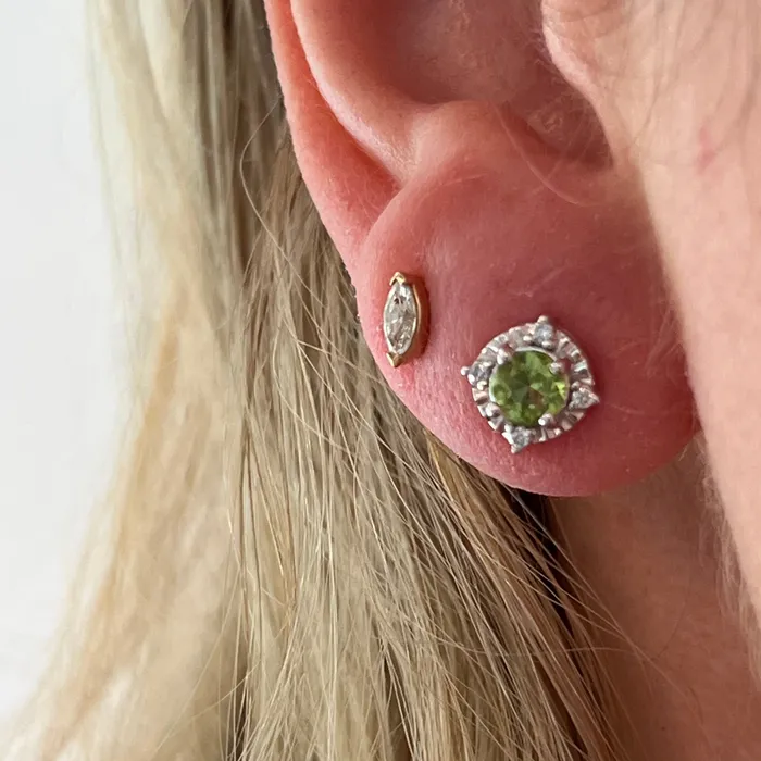 Earrings Storyteller by Vintage Magnality Luxe Wear Everyday Halo Style Birthstone Natural Diamond Stud Earrings Sterling Silver