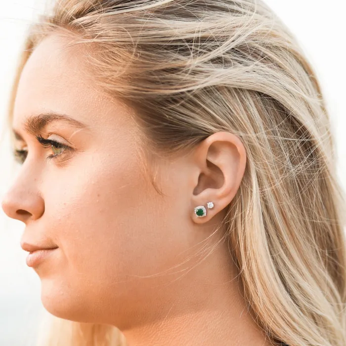 Earrings Storyteller by Vintage Magnality Luxe Wear Everyday Halo Style Birthstone Natural Diamond Stud Earrings Sterling Silver