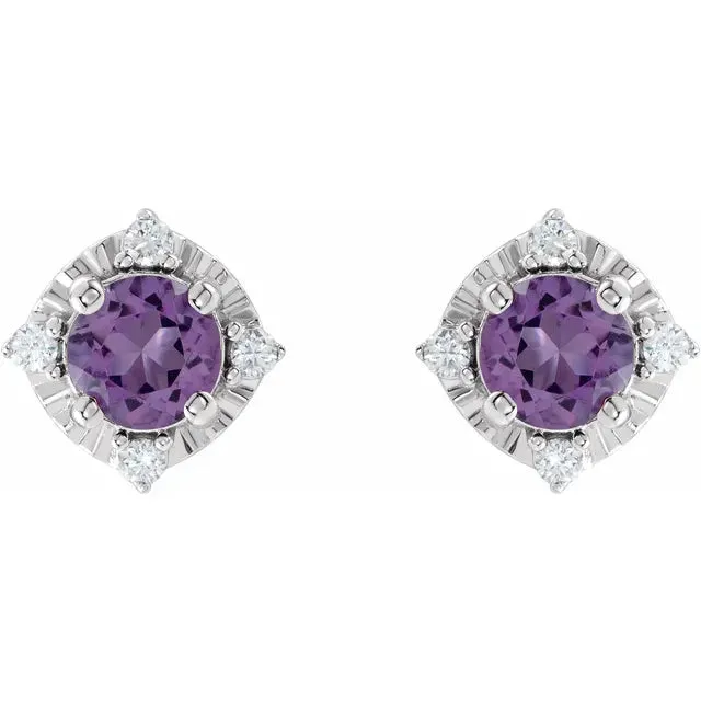 Earrings Storyteller by Vintage Magnality Luxe Wear Everyday Halo Style Birthstone Natural Diamond Stud Earrings Sterling Silver