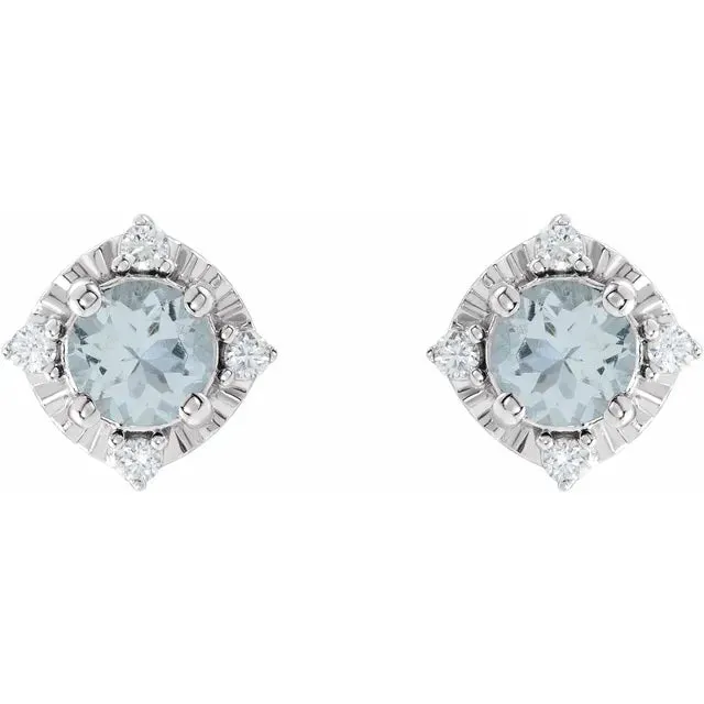 Earrings Storyteller by Vintage Magnality Luxe Wear Everyday Halo Style Birthstone Natural Diamond Stud Earrings Sterling Silver