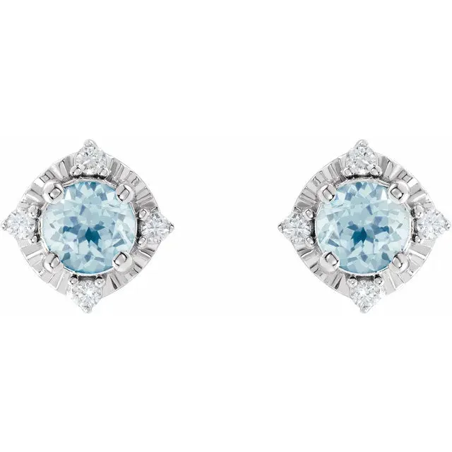 Earrings Storyteller by Vintage Magnality Luxe Wear Everyday Halo Style Birthstone Natural Diamond Stud Earrings Sterling Silver