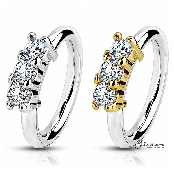 Glitters Rings 20 Gauge Surgical Steel Bendable Hoop Ring with 3 Lined CZ