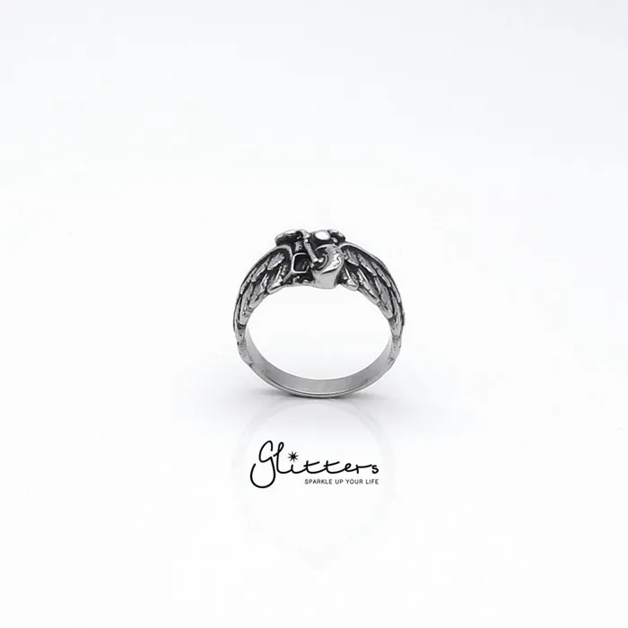 Glitters Rings Stainless Steel Motorcycle Bike with Wing Ring