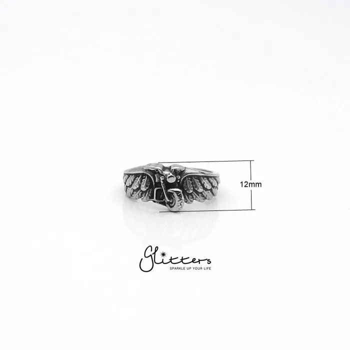 Glitters Rings Stainless Steel Motorcycle Bike with Wing Ring