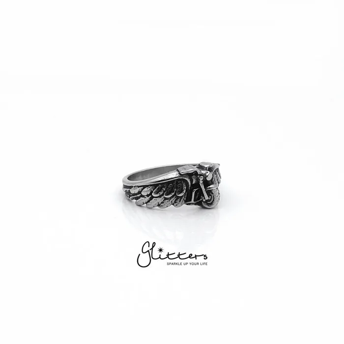 Glitters Rings Stainless Steel Motorcycle Bike with Wing Ring