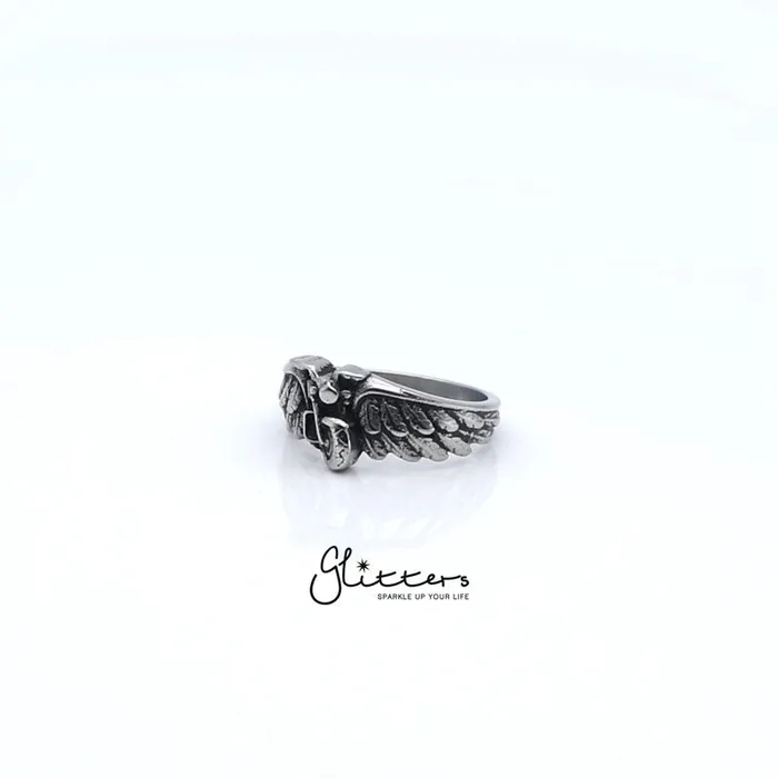 Glitters Rings Stainless Steel Motorcycle Bike with Wing Ring