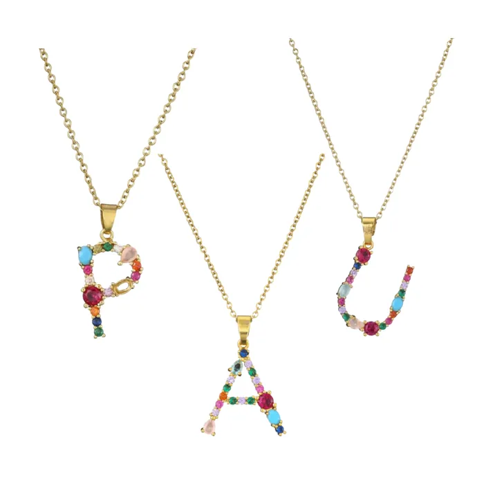 Initial color pave necklace pau jewelry Necklaces